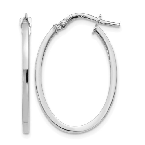 Rhodium-Plated 10K White Gold Hollow Polished Oval Hoop Earrings, 23 mm