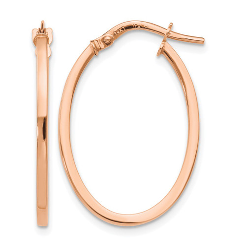 10K Rose Gold Hollow Polished Oval Hoop Earrings, 23 mm