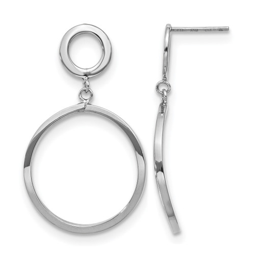 Rhodium-Plated 10K Yellow Gold Hollow with White Rhodium Plating Polished Round Post Dangle Earrings, 37 mm