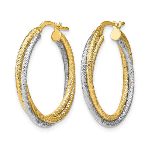 10K Yellow Gold with Rhodium Polished Diamond-Cut Hoop Earrings, 9.71 mm - View 2