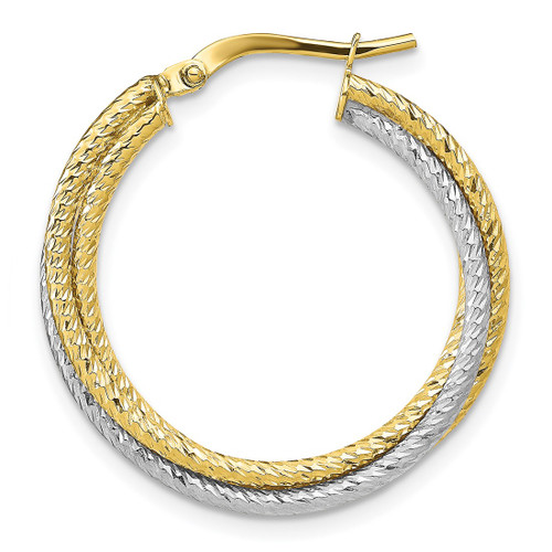 10K Two-Tone Gold Polished Diamond-Cut Hoop Single Earring