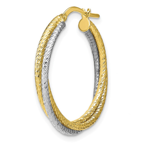 10K Two-Tone Gold Polished Diamond-Cut Hoop Single Earring - View 2