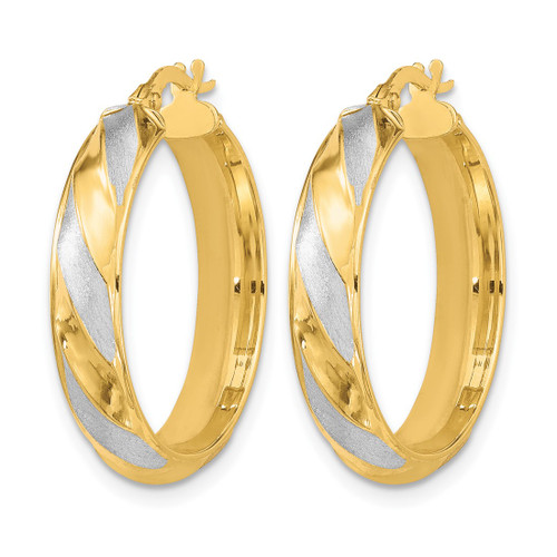 10K Yellow Gold Hollow Rhodium-Plated Polished Textured Twisted Hoop Earrings, 25 mm - View 2