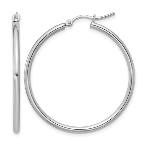 Rhodium-Plated 10K White Gold Polished Hinged Hoop Earrings, 25 mm