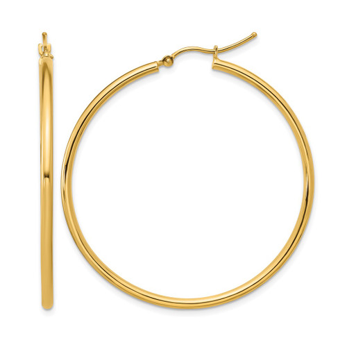 10K Yellow Gold Polished Hinged Hoop Earrings, 45 mm