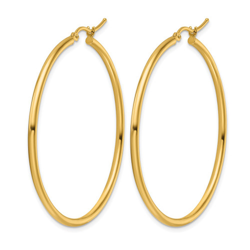 10K Yellow Gold Polished Hinged Hoop Earrings, 45 mm - View 2
