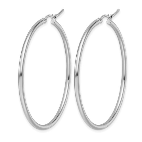 Rhodium-Plated 10K White Gold Polished Hinged Hoop Earrings, 45 mm - View 2