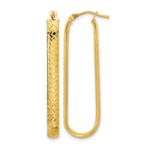 10K Yellow Gold Polished and Diamond-Cut Oval Hoop Earrings, 42 mm