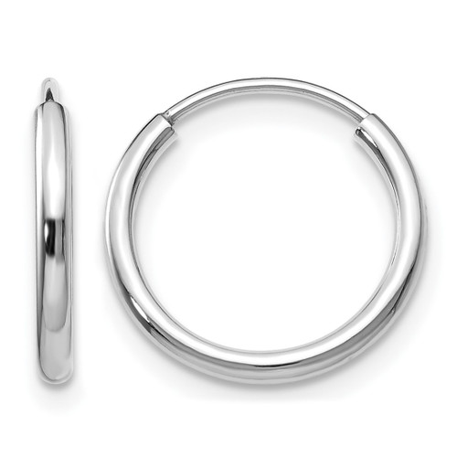 Rhodium-Plated 10K White Gold 1.5 mm Polished Endless Hoop Earrings, 14 mm Long