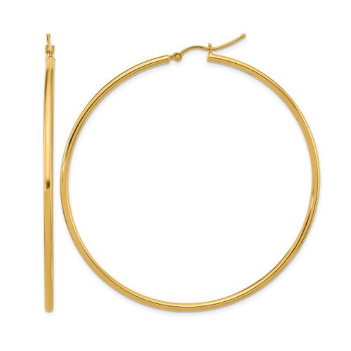 10K Yellow Gold Polished 2 x 60 mm Lightweight Tube Hoop Earrings