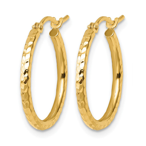 10K Yellow Gold Hollow Diamond-Cut 2 mm Round Tube Hoop Earrings, 20 mm Long - View 2