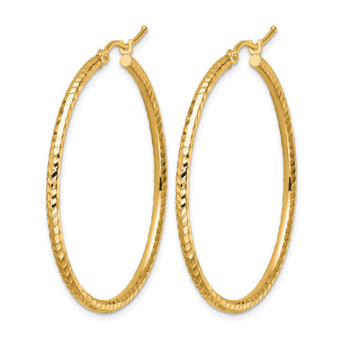 10K Yellow Gold Hollow Diamond-Cut 2 mm Round Tube Hoop Earrings, 40 mm Long - View 2