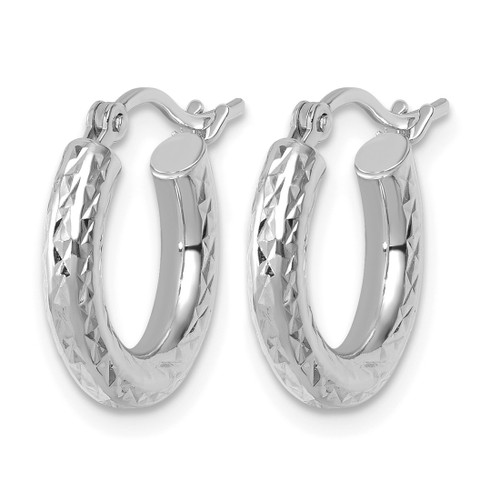 Rhodium-Plated 10K White Gold Hollow Diamond-Cut 3 mm Round Hoop Earrings, 16 mm Long - View 2