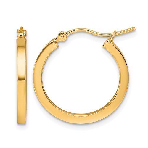 10K Yellow Gold Hollow 2 mm Square Tube Hoop Earrings, 20 mm Long