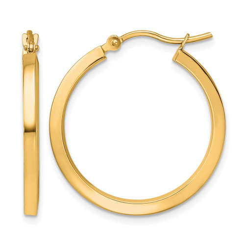 10K Yellow Gold Hollow 2 mm Square Tube Hoop Earrings, 25 mm Long