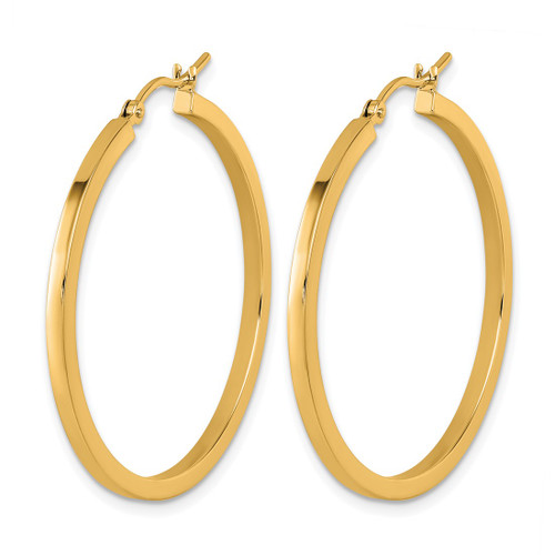 10K Yellow Gold Hollow 2 mm Square Tube Hoop Earrings, 35 mm Long - View 2