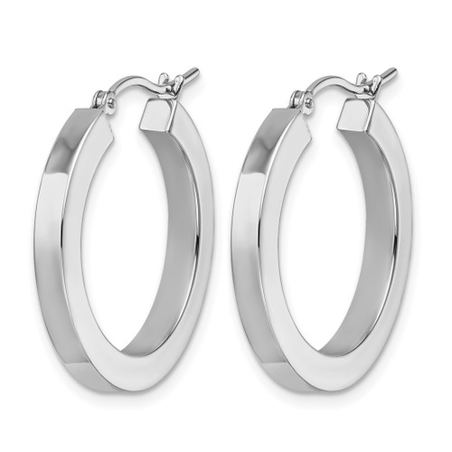 Rhodium-Plated 10K White Gold Hollow 3 mm Polished Square Tube Hoop Earrings, 25 mm Long - View 2