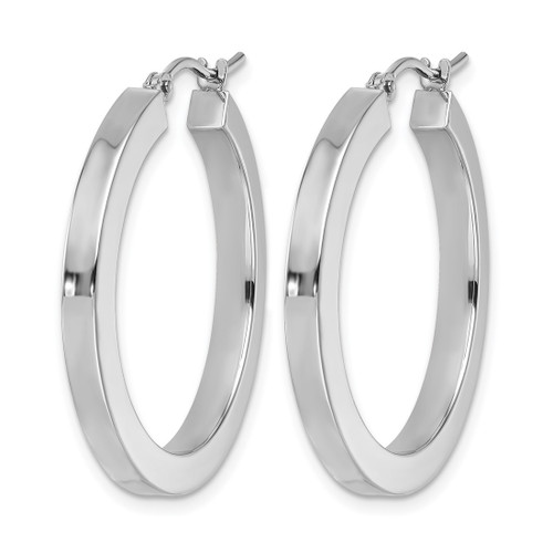 Rhodium-Plated 10K White Gold Hollow 3 mm Polished Square Tube Hoop Earrings, 30 mm Long - View 2
