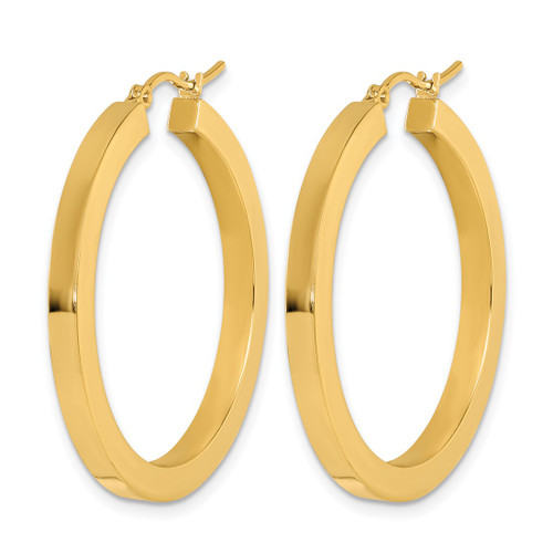 10K Yellow Gold Hollow 3 mm Polished Square Hoop Earrings, 35 mm Long - View 2