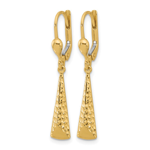 10K Yellow Gold Hollow Polished and Textured Leverback Dangle Earrings, 34.5 mm - View 2