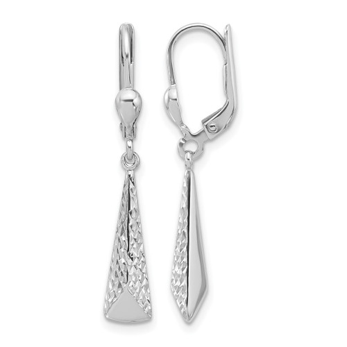 Rhodium-Plated 10K White Gold Hollow Polished/Textured Leverback Dangle Earrings, 34.5 mm
