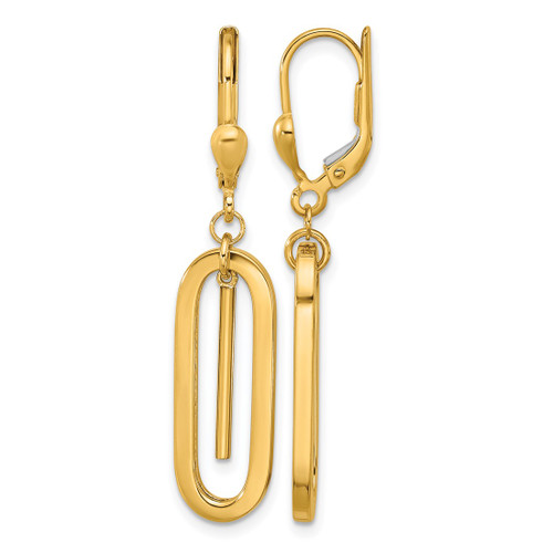 10K Yellow Gold Polished Dangle Leverback Drop Earrings, 41 mm