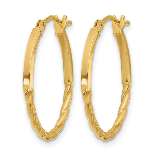 10K Yellow Gold Polished Twist Oval Hoop Earrings, 22.25 mm - View 2