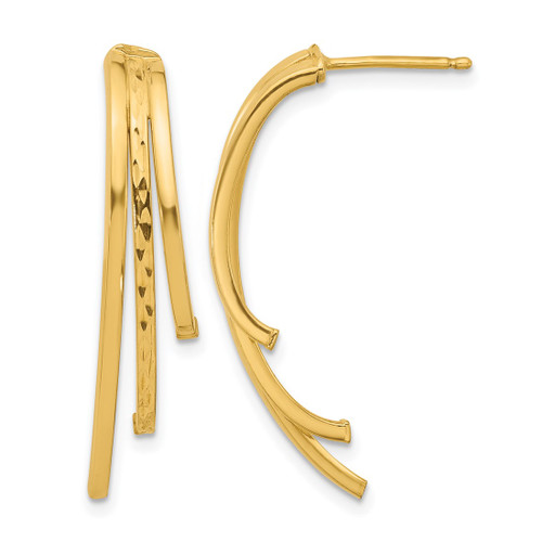 10K Yellow Gold Polished and Diamond-Cut 3-Row Drop Post Earrings, 32.75 mm