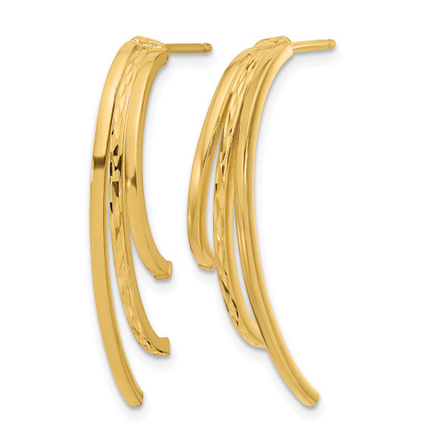 10K Yellow Gold Polished and Diamond-Cut 3-Row Drop Post Earrings, 32.75 mm - View 2