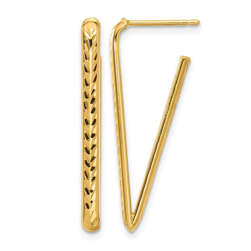 10K Yellow Gold Polished and Diamond-Cut Triangle Post Hoop Earrings, 32.5 mm