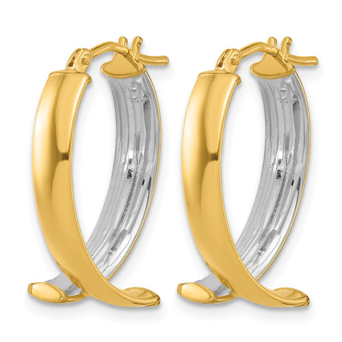 10K Yellow Gold with White Rhodium Polished and Textured Fancy Hoop Earrings, 22.65 mm - View 2