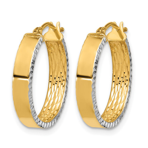 10K Yellow Gold with White Rhodium Polished and Diamond-Cut Hoop Earrings, 20 mm - 10LE614 - View 2
