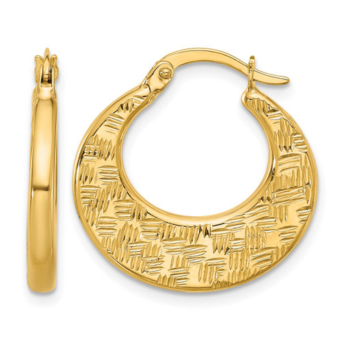 10K Yellow Gold Hollow Polished and Diamond-Cut Fancy Hoop Earrings, 21.5 mm