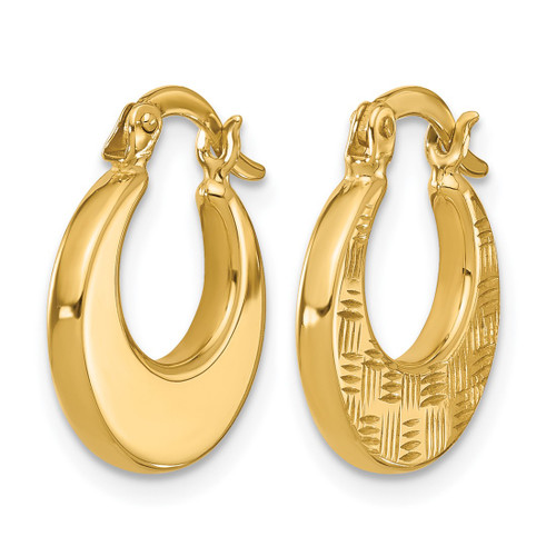 10K Yellow Gold Hollow Polished and Diamond-Cut Fancy Hoop Earrings, 16 mm - View 2