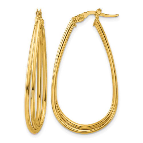 10K Yellow Gold Polished Twist Teardrop Hoop Earrings, 38.75 mm