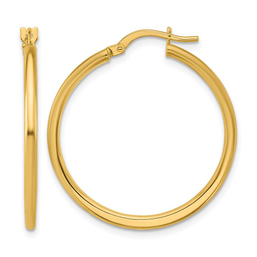 10K Yellow Gold Polished Round Hoop Earrings, 30 mm