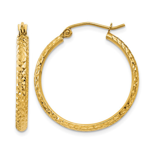 10K Yellow Gold Hollow Diamond-Cut 2.8 x 25 mm Hollow Hoop Earrings