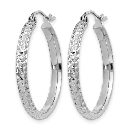 Rhodium-Plated 10K White Gold Diamond-Cut 2.8 x 25 mm Hollow Hoop Earrings - View 2