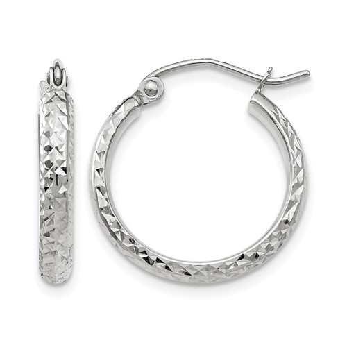 Rhodium-Plated 10K White Gold Diamond-Cut 2.8 x 18 mm Hollow Hoop Earrings