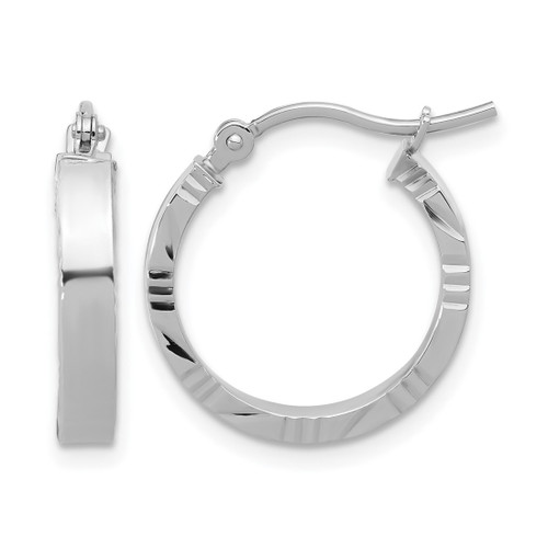 Rhodium-Plated 10K White Gold Hollow Small 3 mm Diamond-Cut Edge Polished Hoop Earrings, 20 mm Long