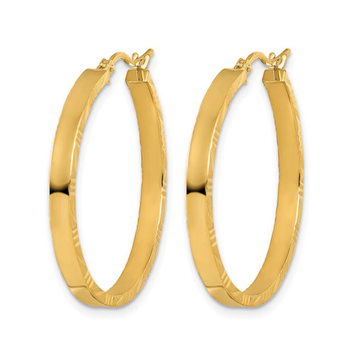 10K Yellow Gold Hollow Diamond-Cut Edge Large 3 mm Polished Hoop Earrings, 30 mm Long - View 2