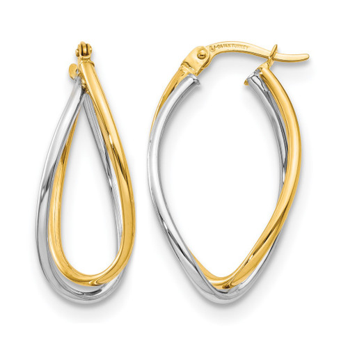 Rhodium-Plated 10K Two-Tone Gold Hollow Polished Fancy Hoop Earrings, 29 mm