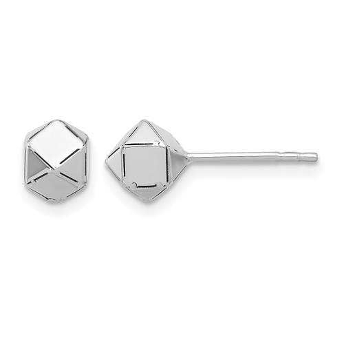 Rhodium-Plated 10K White Gold Hollow Polished Geometric Ball Stud Earrings, 5.6 mm