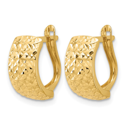 10K Yellow Gold Polished and Diamond-Cut Omega Back Hoop Earrings, 14.5 mm - View 2
