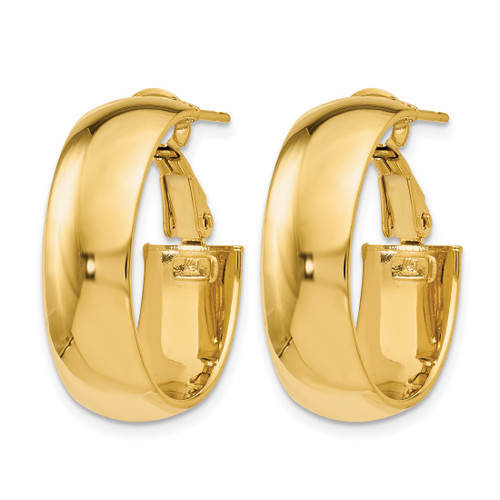 10K Yellow Gold Hollow Polished Omega Back Hoop Earrings, 23 mm - View 2