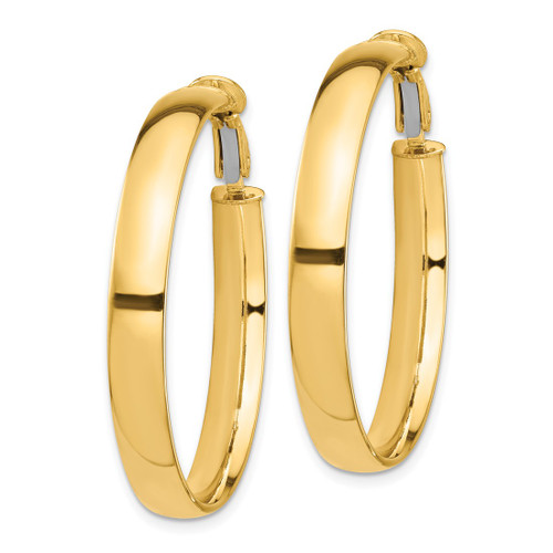 10K Yellow Gold Hollow High Polished 5 mm Omega Back Hoop Earrings, 37.5 mm Long - View 2
