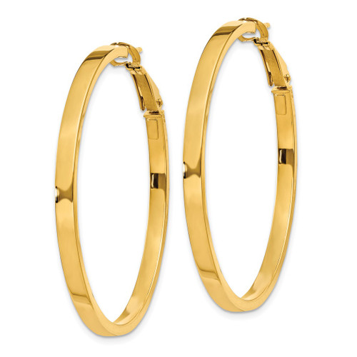 10K Yellow Gold Hollow 3 x 40 mm Polished Square Tube Round Hoop Earrings - View 2