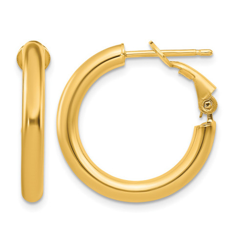 10K Yellow Gold Hollow 3 x 22 mm Polished Round Omega Back Hoop Earrings