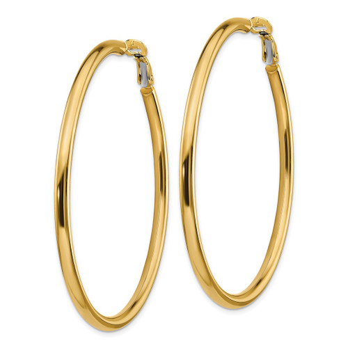 10K Yellow Gold Hollow 3 x 57 mm Polished Round Omega Back Hoop Earrings - View 2