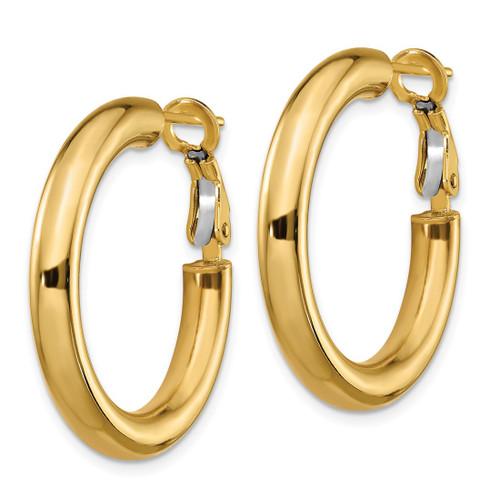 10K Yellow Gold Hollow 4 x 28 mm Polished Round Omega Back Hoop Earrings, 28.5 mm Long - View 2